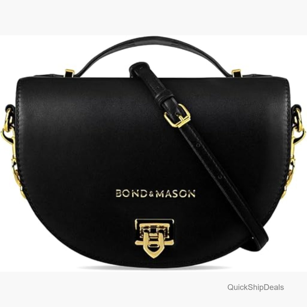Vegan Leather Crossbody Bag With Gold-Tone Hardware, Trapezoid Silhouette
